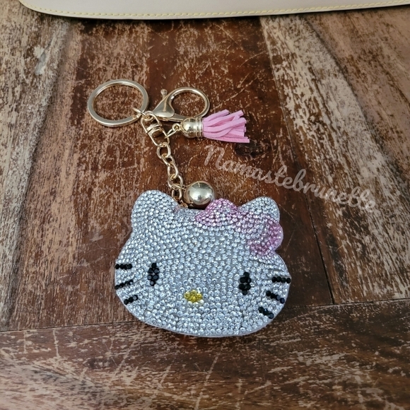 Hello Kitty Pink Bow Crystal Rhinestone Keychain Bag Charm with Tan Tass… - Picture 9 of 14